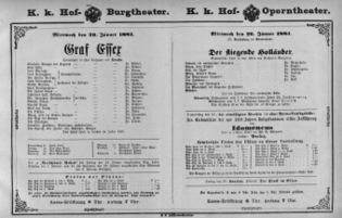 Theaterzettel (Oper und Burgtheater in Wien) 18810126 Seite: 1