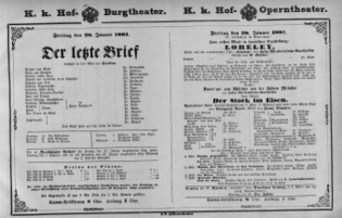 Theaterzettel (Oper und Burgtheater in Wien) 18810128 Seite: 1