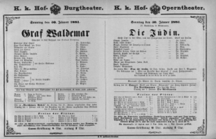 Theaterzettel (Oper und Burgtheater in Wien) 18810130 Seite: 1