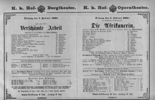 Theaterzettel (Oper und Burgtheater in Wien) 18810201 Seite: 1
