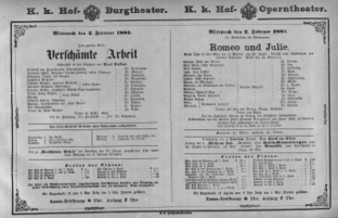 Theaterzettel (Oper und Burgtheater in Wien) 18810202 Seite: 1