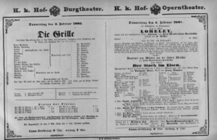 Theaterzettel (Oper und Burgtheater in Wien) 18810203 Seite: 1