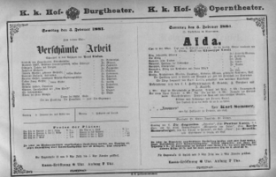 Theaterzettel (Oper und Burgtheater in Wien) 18810205 Seite: 1