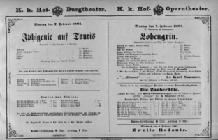Theaterzettel (Oper und Burgtheater in Wien) 18810207 Seite: 1