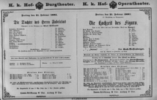 Theaterzettel (Oper und Burgtheater in Wien) 18810211 Seite: 1