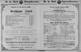 Theaterzettel (Oper und Burgtheater in Wien) 18810212 Seite: 1