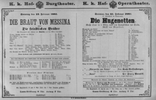 Theaterzettel (Oper und Burgtheater in Wien) 18810213 Seite: 1