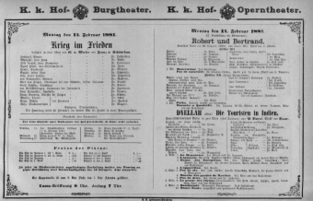 Theaterzettel (Oper und Burgtheater in Wien) 18810214 Seite: 1