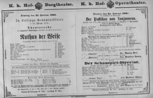 Theaterzettel (Oper und Burgtheater in Wien) 18810215 Seite: 1