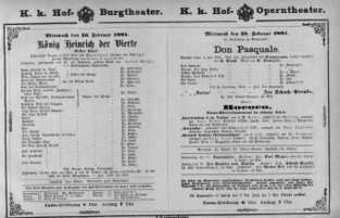 Theaterzettel (Oper und Burgtheater in Wien) 18810216 Seite: 1
