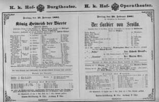 Theaterzettel (Oper und Burgtheater in Wien) 18810218 Seite: 1
