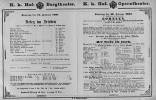 Theaterzettel (Oper und Burgtheater in Wien) 18810219 Seite: 1