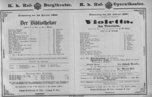 Theaterzettel (Oper und Burgtheater in Wien) 18810224 Seite: 1