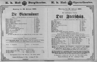 Theaterzettel (Oper und Burgtheater in Wien) 18810226 Seite: 1