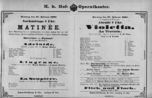 Theaterzettel (Oper und Burgtheater in Wien) 18810227 Seite: 1
