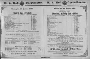 Theaterzettel (Oper und Burgtheater in Wien) 18810228 Seite: 1
