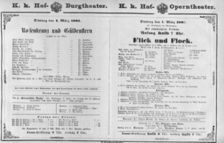 Theaterzettel (Oper und Burgtheater in Wien) 18810301 Seite: 1