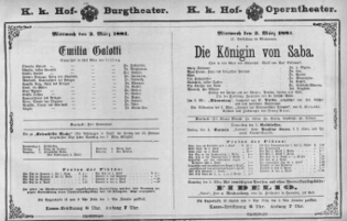 Theaterzettel (Oper und Burgtheater in Wien) 18810302 Seite: 1