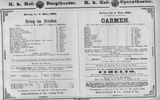 Theaterzettel (Oper und Burgtheater in Wien) 18810304 Seite: 1