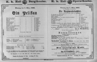 Theaterzettel (Oper und Burgtheater in Wien) 18810307 Seite: 1