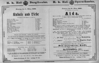 Theaterzettel (Oper und Burgtheater in Wien) 18810308 Seite: 1