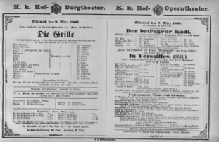 Theaterzettel (Oper und Burgtheater in Wien) 18810309 Seite: 1