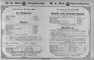 Theaterzettel (Oper und Burgtheater in Wien) 18810310 Seite: 1