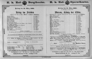 Theaterzettel (Oper und Burgtheater in Wien) 18810311 Seite: 1
