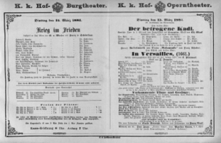 Theaterzettel (Oper und Burgtheater in Wien) 18810315 Seite: 1