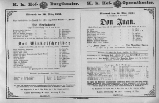 Theaterzettel (Oper und Burgtheater in Wien) 18810316 Seite: 1
