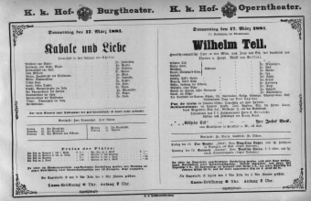 Theaterzettel (Oper und Burgtheater in Wien) 18810317 Seite: 1