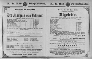 Theaterzettel (Oper und Burgtheater in Wien) 18810320 Seite: 1