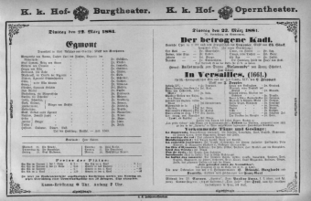 Theaterzettel (Oper und Burgtheater in Wien) 18810322 Seite: 1