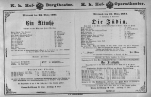 Theaterzettel (Oper und Burgtheater in Wien) 18810323 Seite: 1