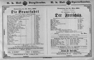 Theaterzettel (Oper und Burgtheater in Wien) 18810324 Seite: 1