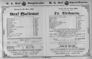 Theaterzettel (Oper und Burgtheater in Wien) 18810325 Seite: 1