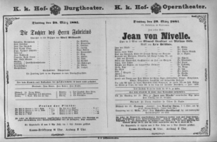 Theaterzettel (Oper und Burgtheater in Wien) 18810329 Seite: 1