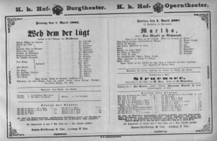 Theaterzettel (Oper und Burgtheater in Wien) 18810401 Seite: 1