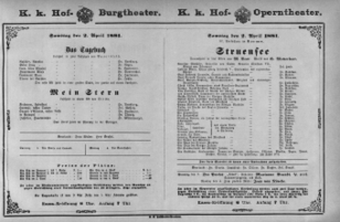 Theaterzettel (Oper und Burgtheater in Wien) 18810402 Seite: 1