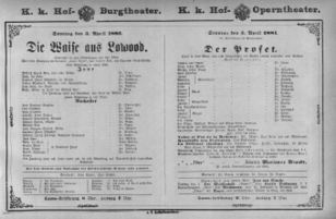 Theaterzettel (Oper und Burgtheater in Wien) 18810403 Seite: 1