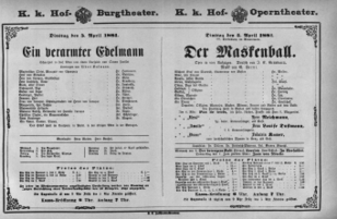 Theaterzettel (Oper und Burgtheater in Wien) 18810405 Seite: 1