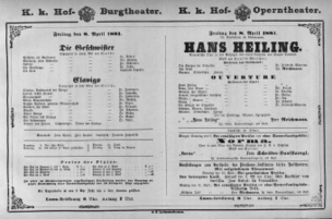 Theaterzettel (Oper und Burgtheater in Wien) 18810408 Seite: 1