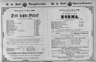 Theaterzettel (Oper und Burgtheater in Wien) 18810409 Seite: 1
