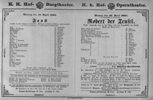 Theaterzettel (Oper und Burgtheater in Wien) 18810418 Seite: 1