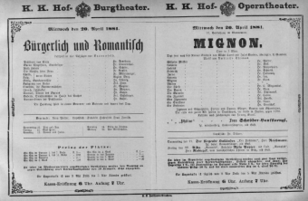 Theaterzettel (Oper und Burgtheater in Wien) 18810420 Seite: 1