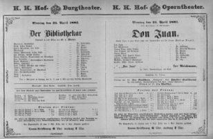 Theaterzettel (Oper und Burgtheater in Wien) 18810425 Seite: 1