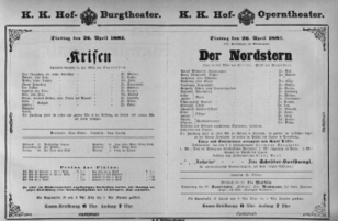 Theaterzettel (Oper und Burgtheater in Wien) 18810426 Seite: 1