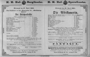 Theaterzettel (Oper und Burgtheater in Wien) 18810427 Seite: 1