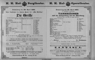 Theaterzettel (Oper und Burgtheater in Wien) 18810428 Seite: 1