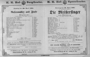 Theaterzettel (Oper und Burgtheater in Wien) 18810430 Seite: 1